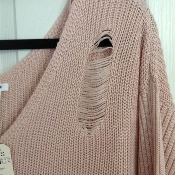 GARAGE NWT Boxy Distressed Slouchy V-Neck Peach Whip Sweater Small Boho Chic - Picture 4 of 11